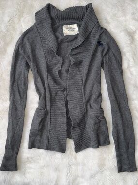 Abercrombie & Fitch Dark Gray Shawl-Collar Open Cardigan